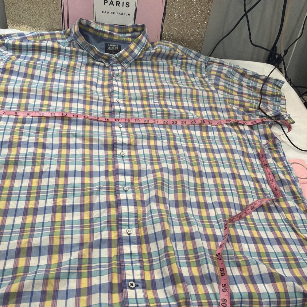 Nautica Men Shirt Large Plaid Linen Blend Button Up Short SleeveEaster 5xlt 512 - Picture 5 of 8